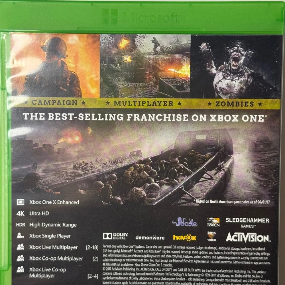 Xbox One Call of Duty WWII Video Game 4K HDR Sledgehammer Activision CIB